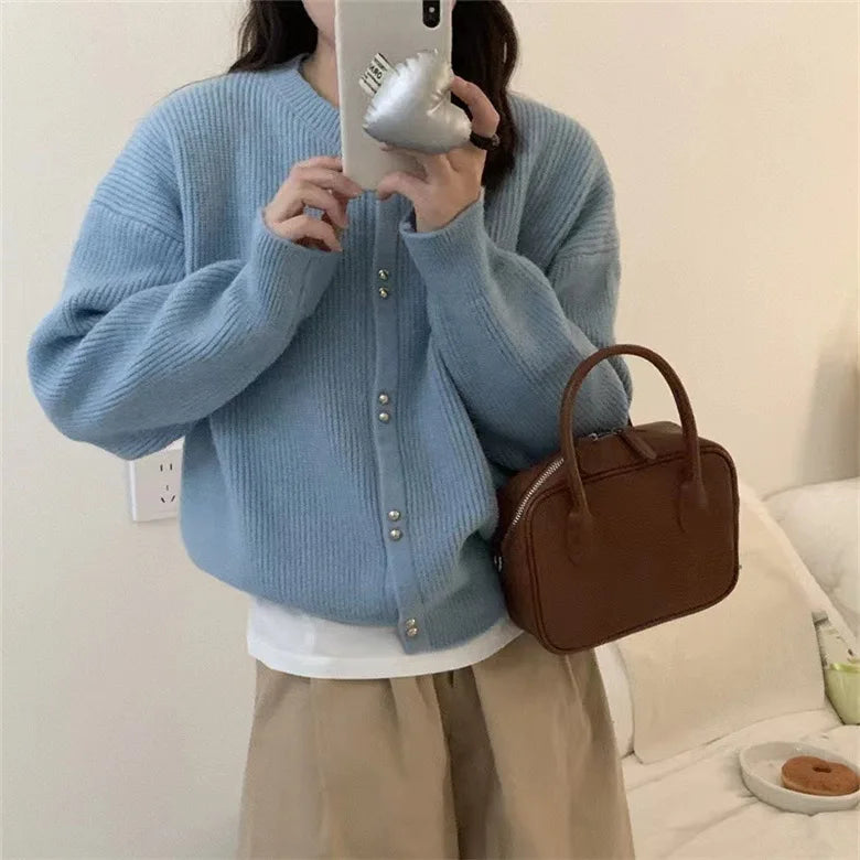 vmtvr Women O-neck Knitted Cardigan Autumn Winter Long Sleeved High-end Sweater Cardigans Lazy Style Female Loose Soft Knitted Coat