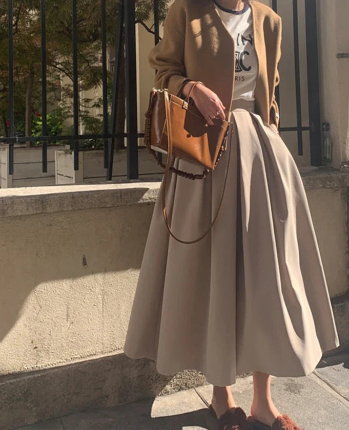 vmtvr Chic Pleated Pockets Suits Skirts Office Ladies 2024 Spring Autumn Korean A-Line Loose Casual Women High Waist Midi Skirt L901C
