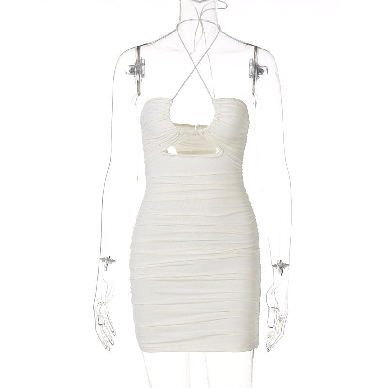 vmtvr - Fashion Sexy Bandage Bodycon Corset Dress Summer Women Hollow Out Halter Backless Short Mini Vestidos Party Night Club Wear