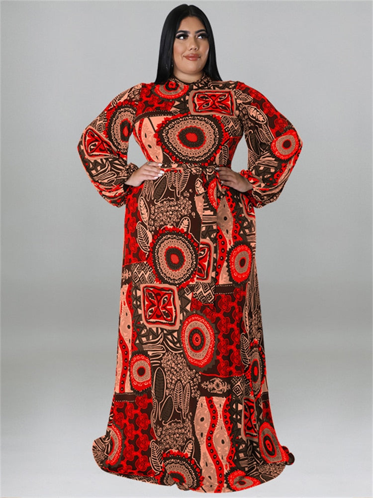 Wmstar Plus Size Party Dresses for Women Fall Clothes Long Sleeve Printed Africa Maxi Long Dress New Wholesale Dropshipping
