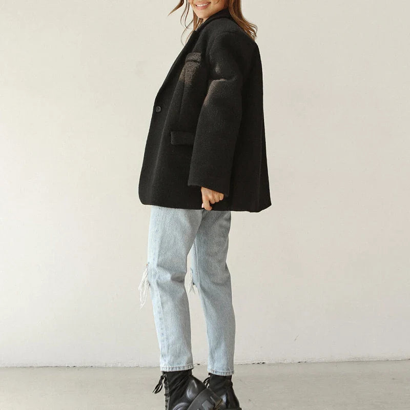 vmtvr Chic Sexy Single Button Woolen Blazer Jacket Women Elegant Solid Commuter Lady Top Cardigan Fall Winter Long Sleeve Coat Outwear