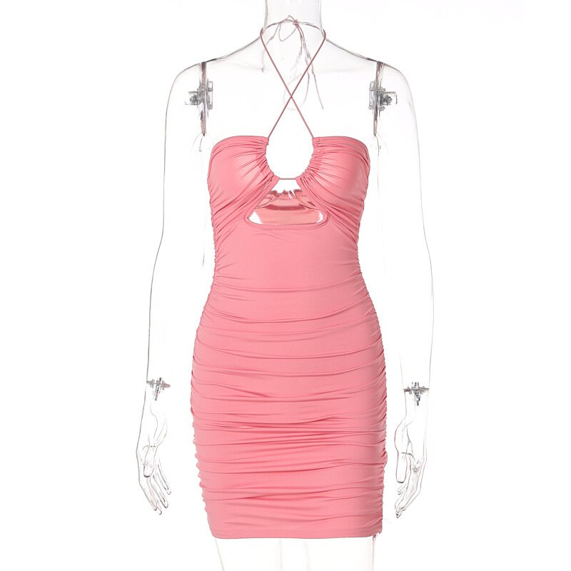 vmtvr - Fashion Sexy Bandage Bodycon Corset Dress Summer Women Hollow Out Halter Backless Short Mini Vestidos Party Night Club Wear