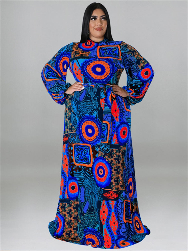 Wmstar Plus Size Party Dresses for Women Fall Clothes Long Sleeve Printed Africa Maxi Long Dress New Wholesale Dropshipping