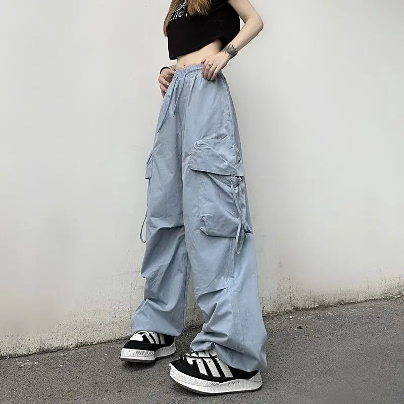 vmtvr Oversized Women Cargo Pants Hip-hop Streetwear Fashion Spring Summer Pockets Elastic High Waist Casual Sports Casual Trousers