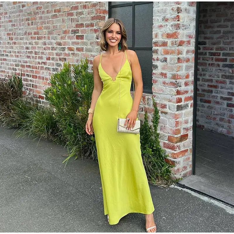 vmtvr - Backless Cross Lace Up Prom Strap Dress For Women Summer New Solid Maxi Dress Female Sleeveless Beach Holiday Banquet Robe