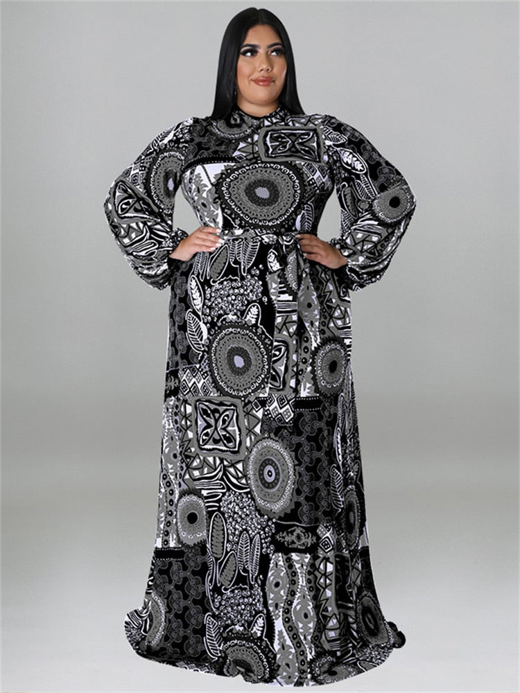 Wmstar Plus Size Party Dresses for Women Fall Clothes Long Sleeve Printed Africa Maxi Long Dress New Wholesale Dropshipping