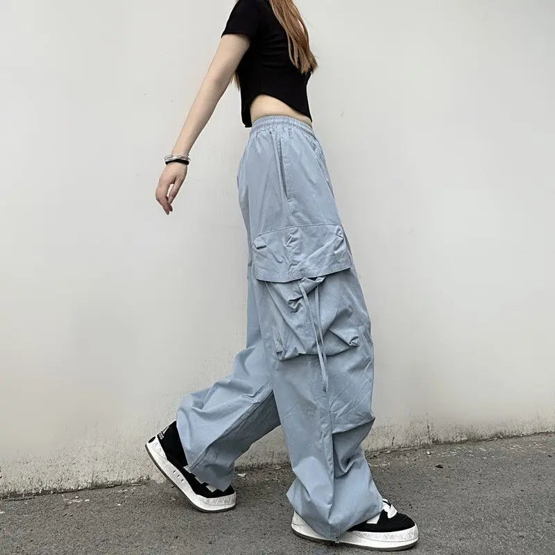 vmtvr Oversized Women Cargo Pants Hip-hop Streetwear Fashion Spring Summer Pockets Elastic High Waist Casual Sports Casual Trousers