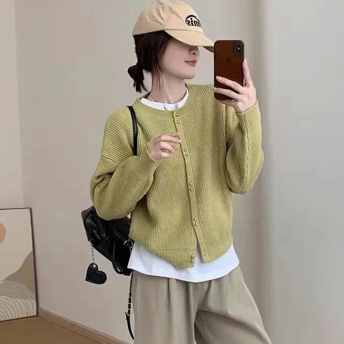 vmtvr Women O-neck Knitted Cardigan Autumn Winter Long Sleeved High-end Sweater Cardigans Lazy Style Female Loose Soft Knitted Coat