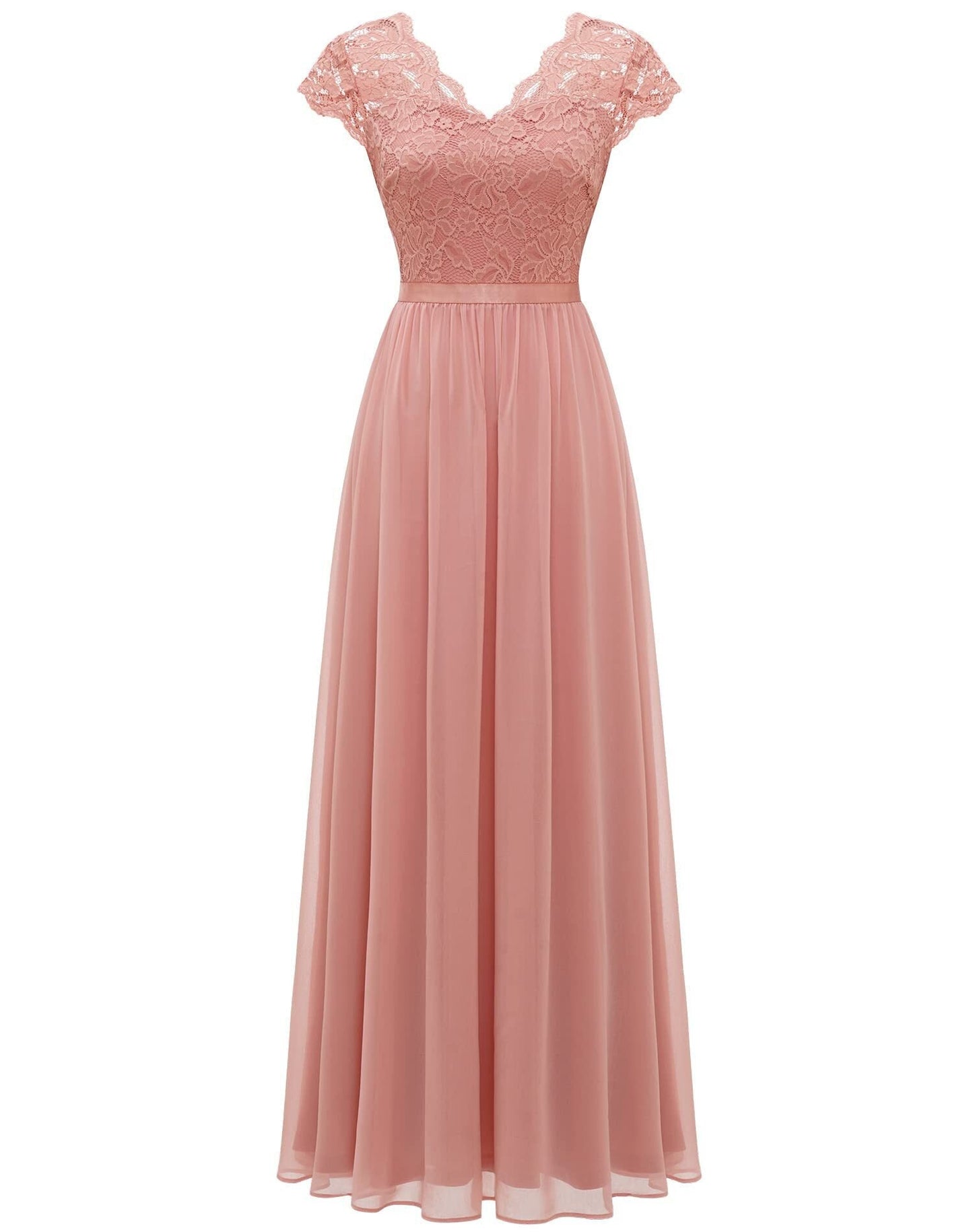 vmtvr Women's Elegant Vintage V Neck 3/4 Sleeve Floral Lace Chiffon Wedding Bridesmaid Maxi Dress Long Formal Dresses