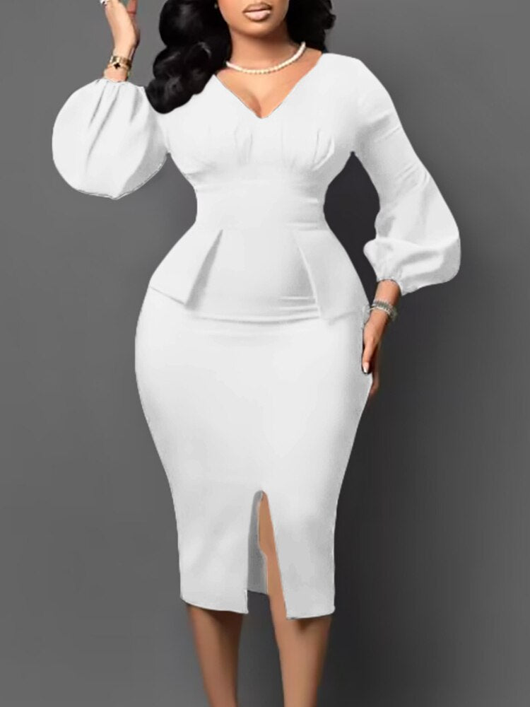 vmtvr Women Elegant Bodycon Dress Long Lantern Sleeves High Waist African Office Ladies Classy Gowns Modest New Treding Vestidos