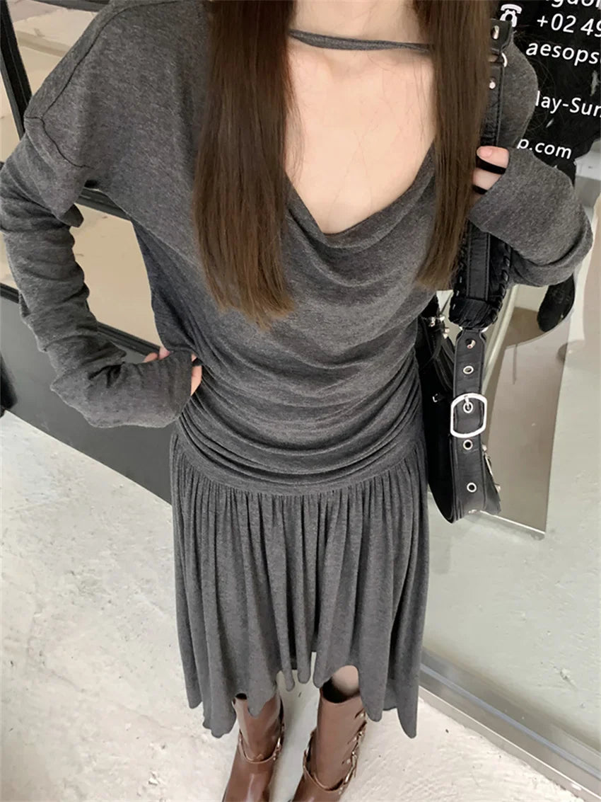vmtvr Knitted T-Shirts Autumn Suits Women Chic Irregular Maxi Skirts New Office Lady Slim Sunscreen Daily Sets