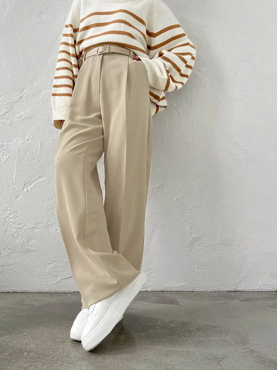 vmtvr Autumn Office Ladies Trousers Women High Waist Pants Pockets Female Summer Pleated Wide Leg Solid OL Pants Women