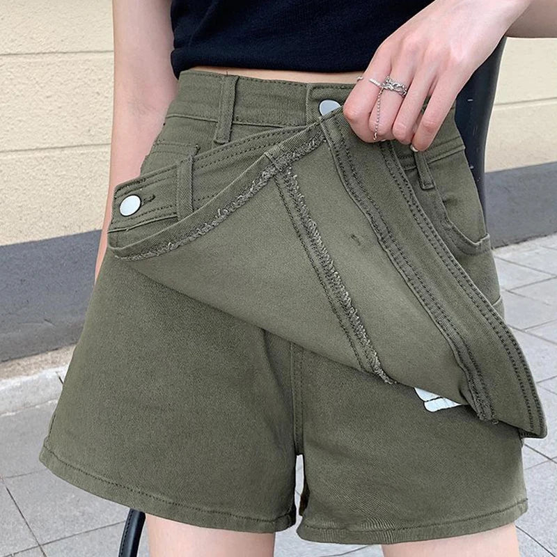 vmtvr Vintage Women Denim Shorts Korean Casual Streetwear Slim Irregular Shorts Summer Y2K All Match High Waist Female Pants