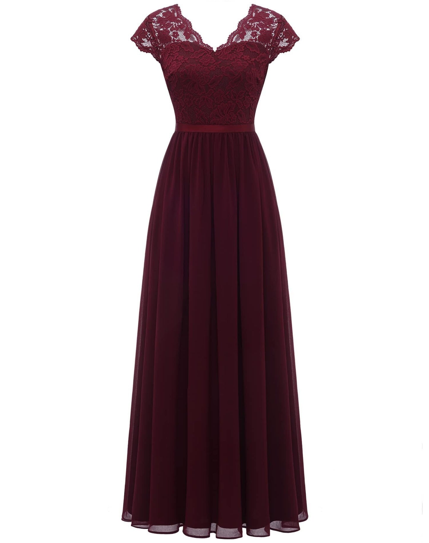 vmtvr Women's Elegant Vintage V Neck 3/4 Sleeve Floral Lace Chiffon Wedding Bridesmaid Maxi Dress Long Formal Dresses