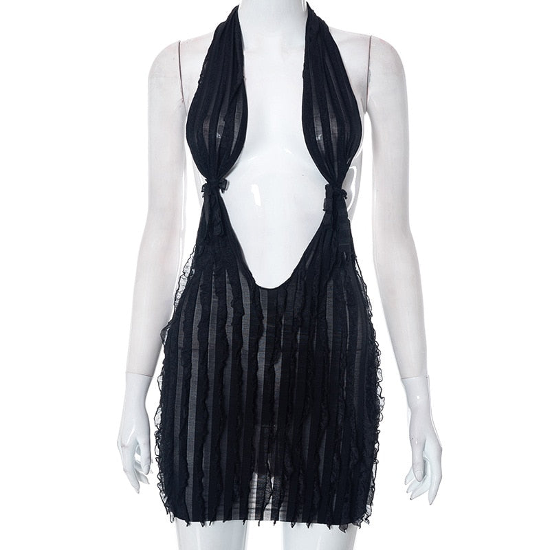 Sexy Halter Low Cut Backless Maxi Dress Women Sleeveless Pleated Slim Fit Robe Summer Beach Birthday Luxury Y2K Clothes