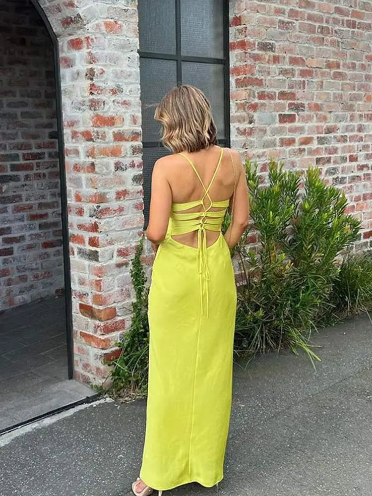 vmtvr - Backless Cross Lace Up Prom Strap Dress For Women Summer New Solid Maxi Dress Female Sleeveless Beach Holiday Banquet Robe