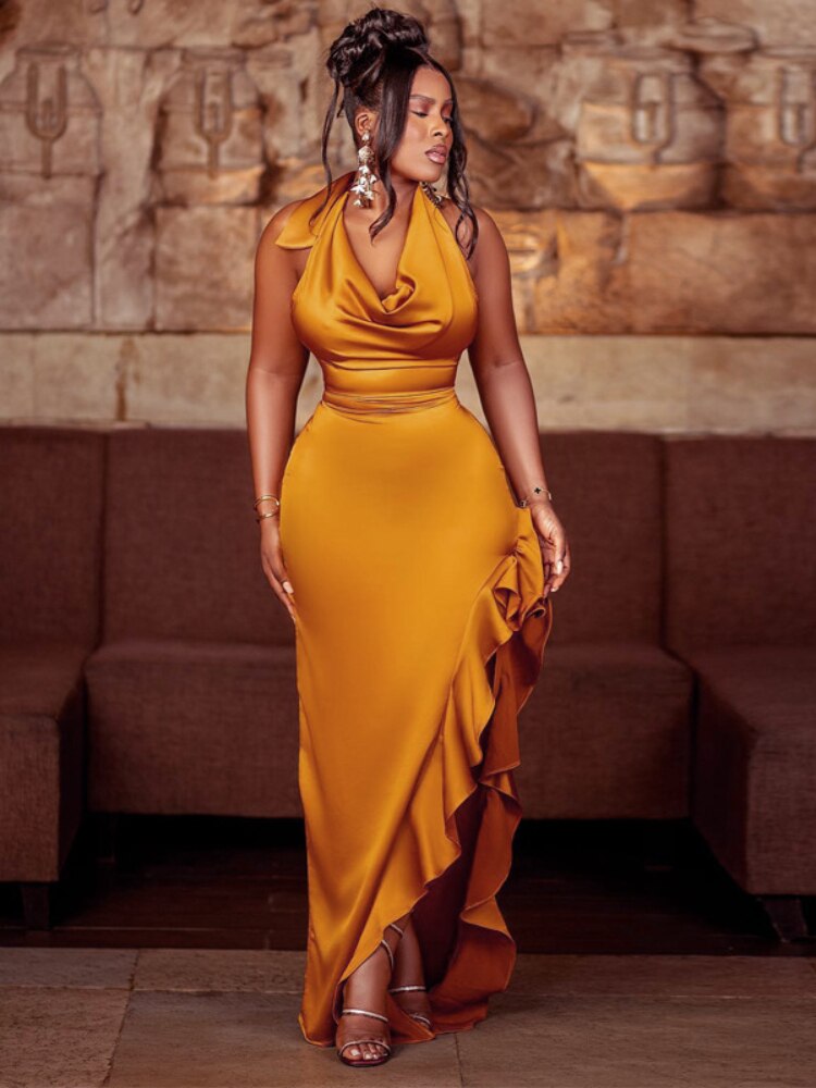 vmtvr Slip Bodycon Dresses for Women Lace Up Backless Ruched Neck Thigh Slit Ruffled X Shape Cocktail Party Night Club Gowns New