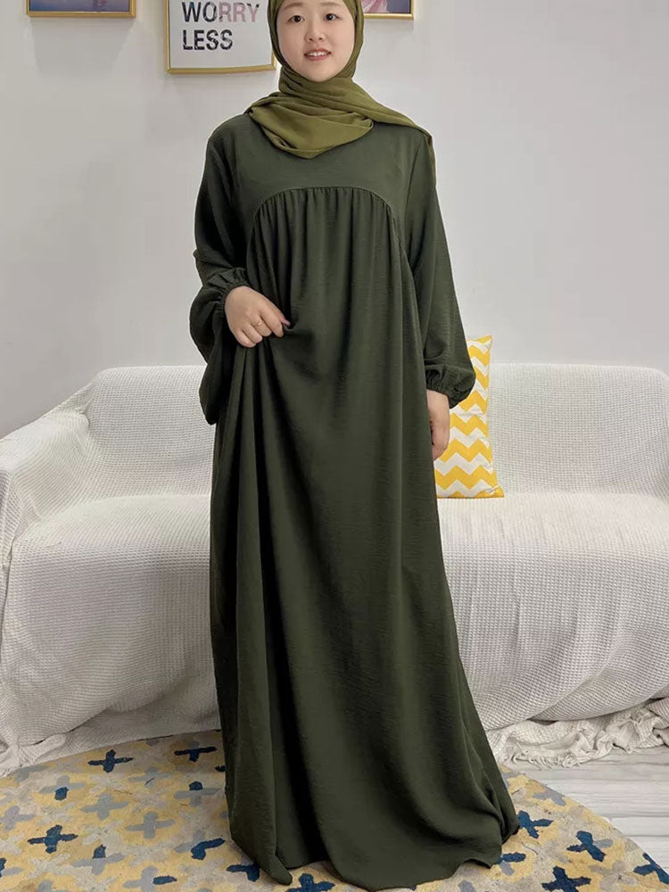 vmtvr Plain Abaya Muslim Long Dress for Women Ramadan Eid Balloon Sleeve Islamic Jilbab African Dresses Dubai Turkish Modesty Kaftan