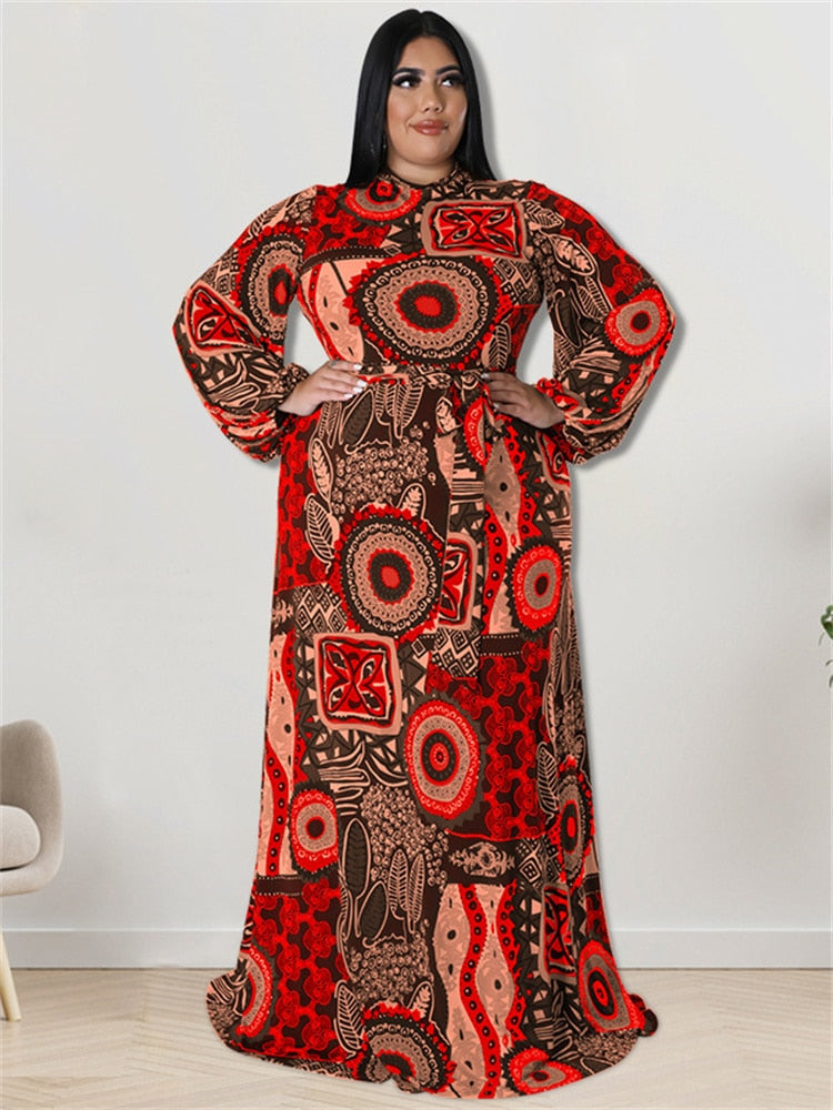 Wmstar Plus Size Party Dresses for Women Fall Clothes Long Sleeve Printed Africa Maxi Long Dress New Wholesale Dropshipping