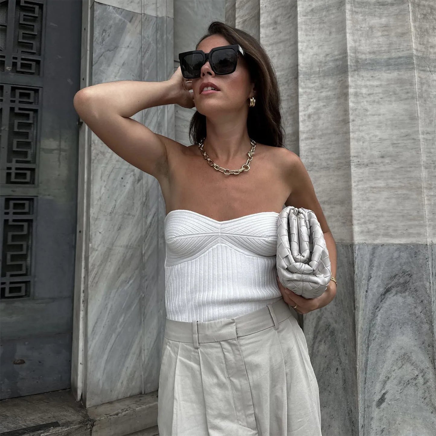 vmtvr Sexy Strapless Knitted Cropped Tops for Women 2024 Spring Summer Casual Solid Sleeveless Skinny Tops Female Fashion Tee