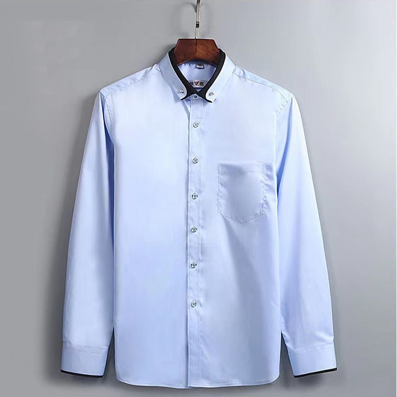 jiaabc Men's Double Collar Shirt Long Sleeves Fashion Formal Business Dress Shirt Casual Slim Fit Non-Iron Top AEchoice