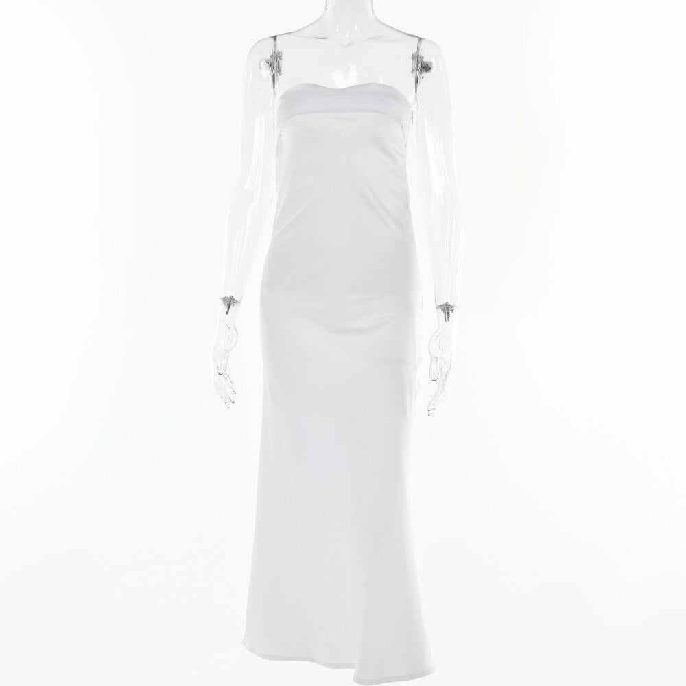 vmtvr Fashion Summer Women's Outfits Casual Backless Strapless Long Evening Dresses Elegant Female Wedding Party White Vestidos