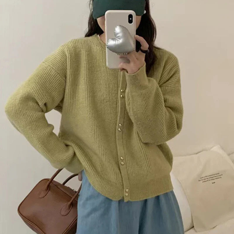 vmtvr Women O-neck Knitted Cardigan Autumn Winter Long Sleeved High-end Sweater Cardigans Lazy Style Female Loose Soft Knitted Coat