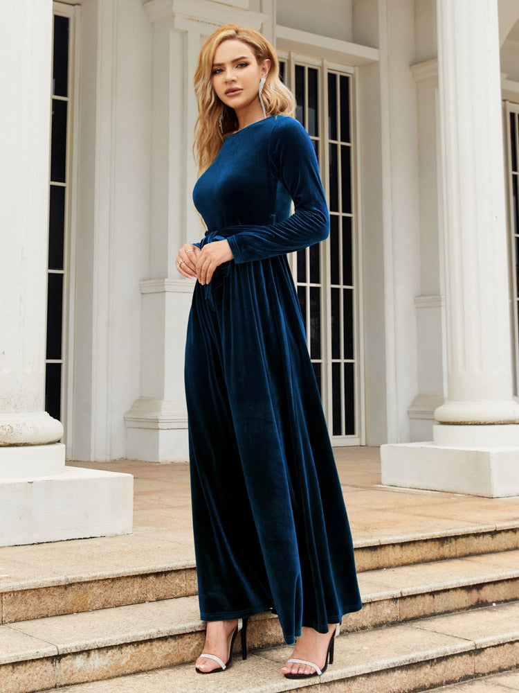 Spring Elegant Red Long Dress Velvet Solid Color Premium Formal Evening Vestidos Festa Luxo Rojo Maxi Dresses For Women