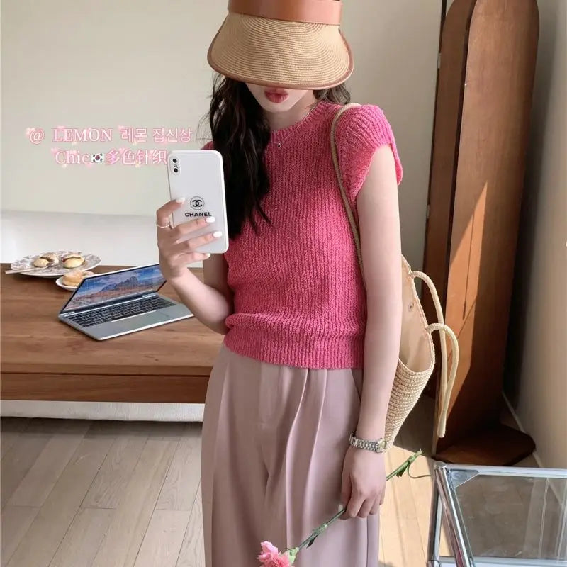 vmtvr Summer Casual Pullover Tank Women's Loose Knitted Top Gentle Bohemian Vacation Beach Hollow Out Vest Blouse Sun Protection