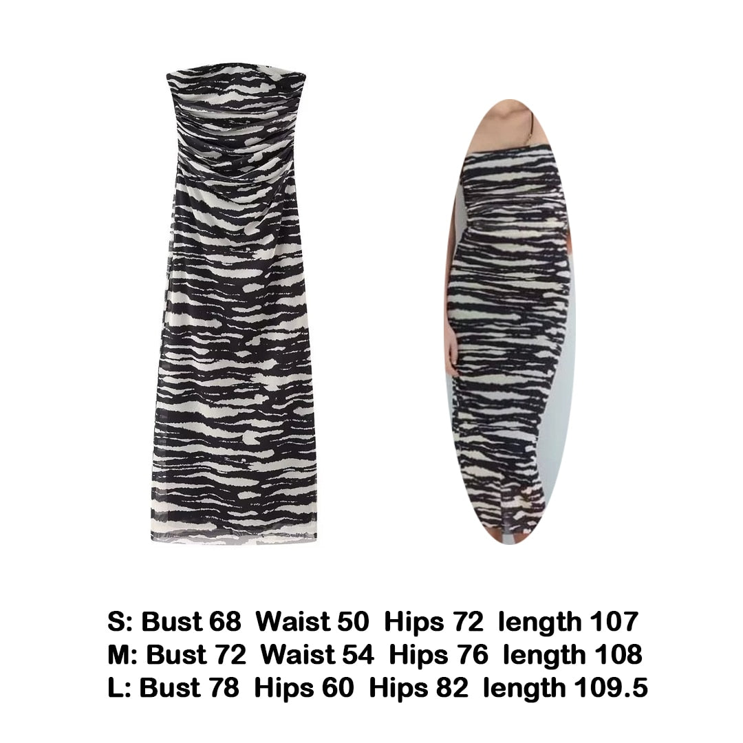vmtvr Sexy Strapless Women Summer Dress Y2K Fashion Printed Slim Maxi Beach Dress Elegant Mesh Sleeveless Vacation Party Outfis