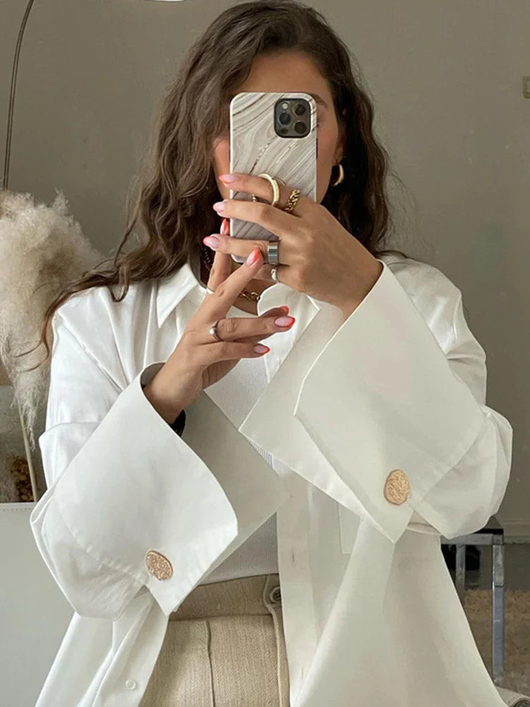 vmtvr Summer Autumn Women Solid White Elegant Long Sleeve Shirt Ladies Loose Blouse For Woman