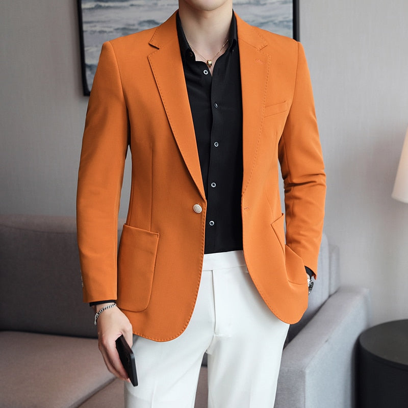 jiaabc New Arrival Spring Orange Blazers For Men Slim Fit Groom Wedding Suit Jacket Classic 5XL Plus Size Mens Casual Suit Jacket