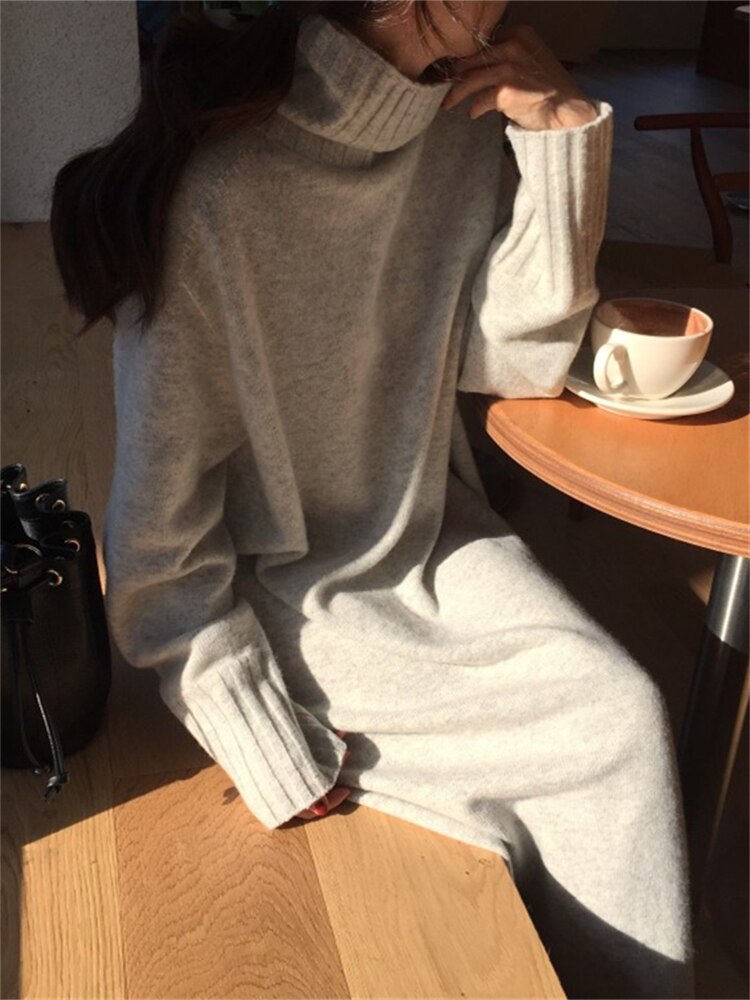 Thick Winter Women'S Dress Fall Sweater Women Dress Long Sleeve Knitted Dresses Maxi Vintage Oversize Dresses Knitting