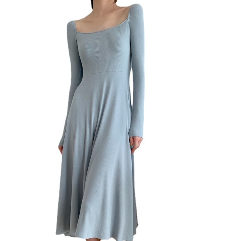 vmtvr Long Sleeve Knitted Midi Dress Women Pure Color Elegant Dress Party Autumn Fairy Slim One Piece Dress Korean Fashion Chic