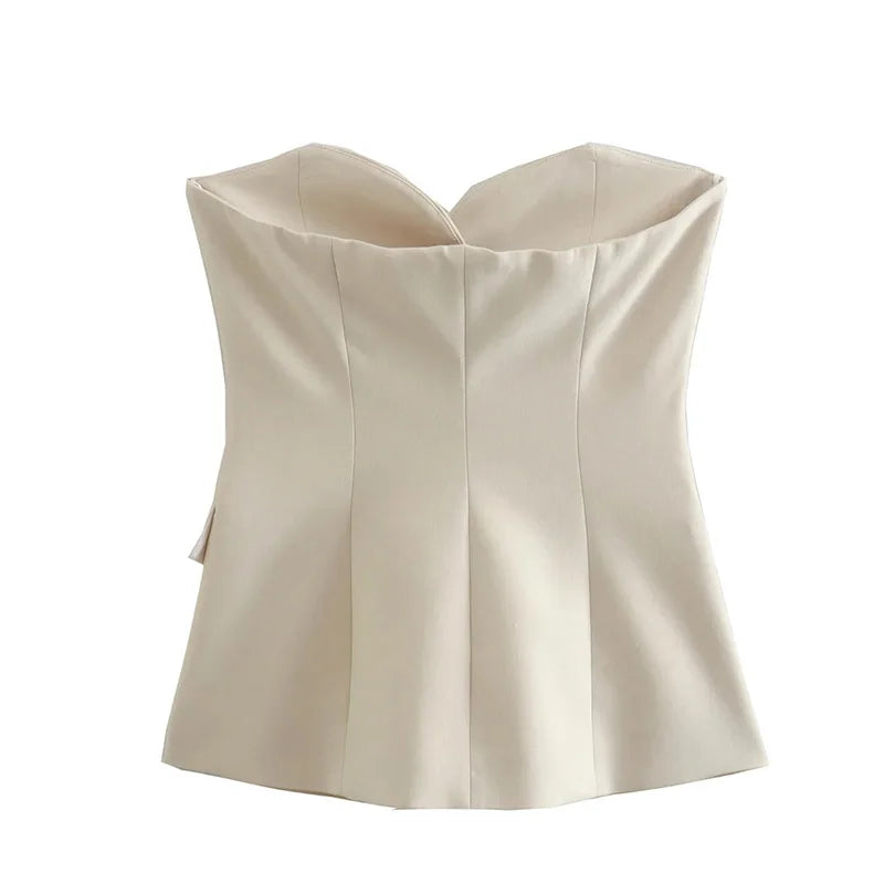 vmtvr Beige Top Women 2024 Corset Summer Black Bustier Waistcoat Sexy Off The Shoulder Slim Elegant Fashion Sweetheart Neck Vintage