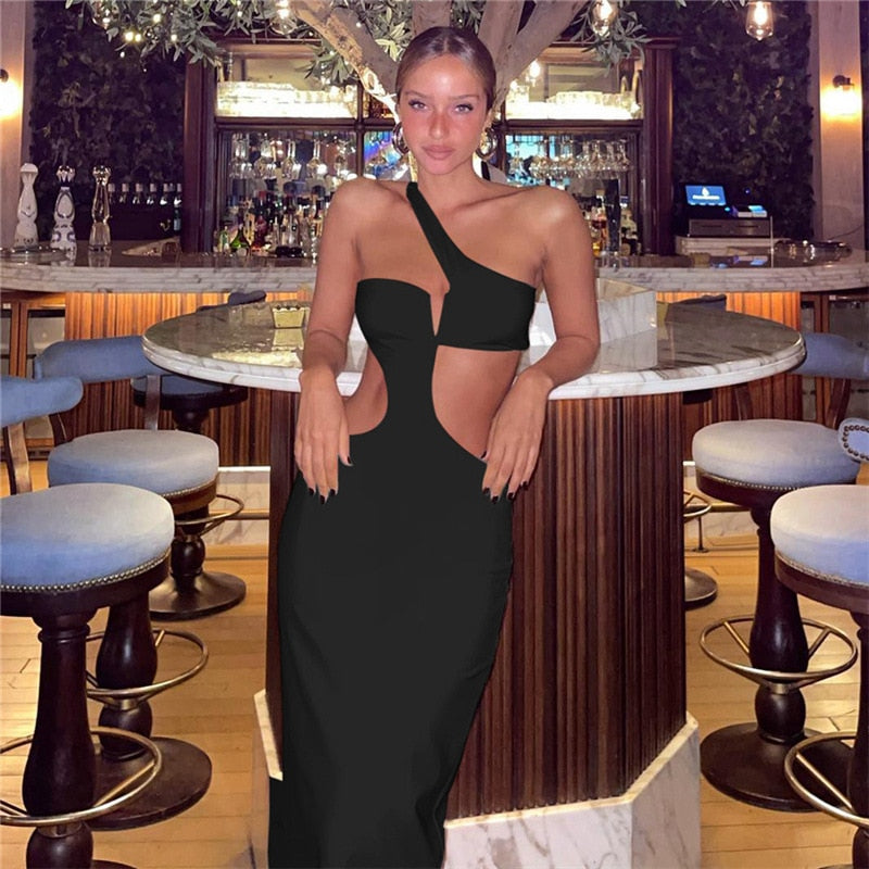 White Long Summer Dress Women Sexy Cut Out Slim Evening Party Dress Fashion One Shoulder Vacation Beach Maxi Dresses New