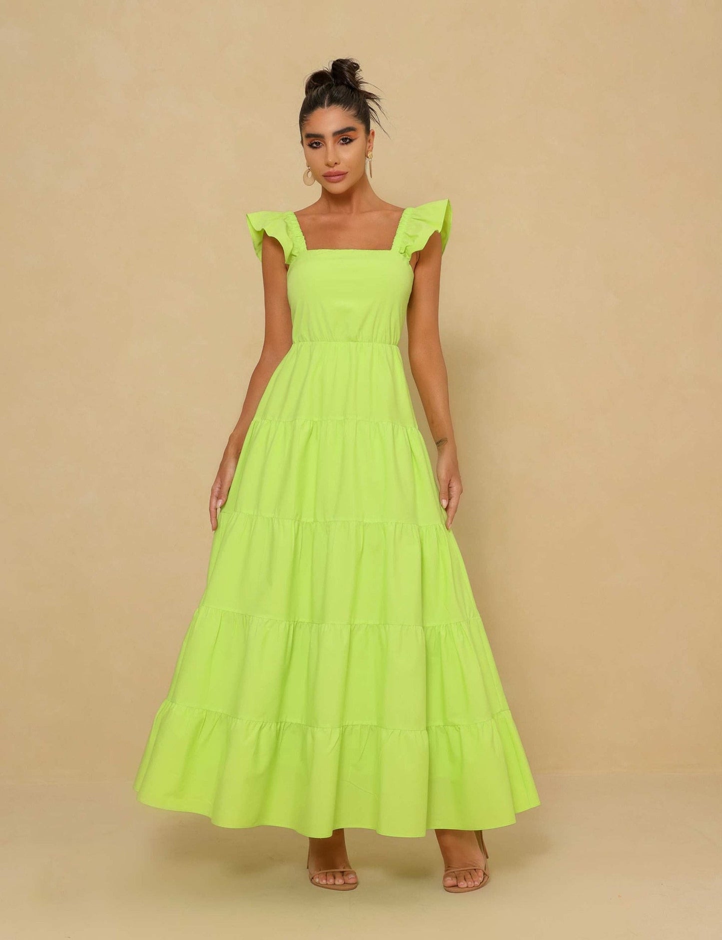 vmtvr Women Ruffles Flare Shoulder Slash Neck Tierred Bowknot Backless Maxi Long Big Swing Dress Fashion Dresses Vestidos