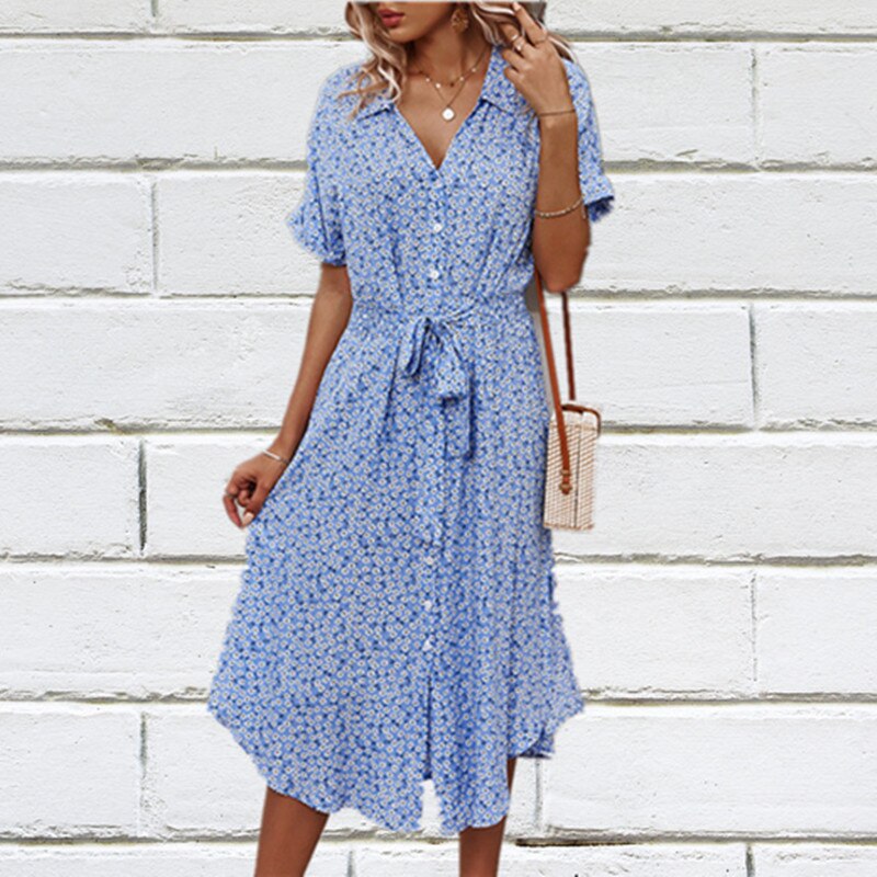 vmtvr Summer Puff Sleeve Long Dress Women Elegant Printed V-Neck Maxi Dresses Boho Drawstring Loose Holiday Beach Dress