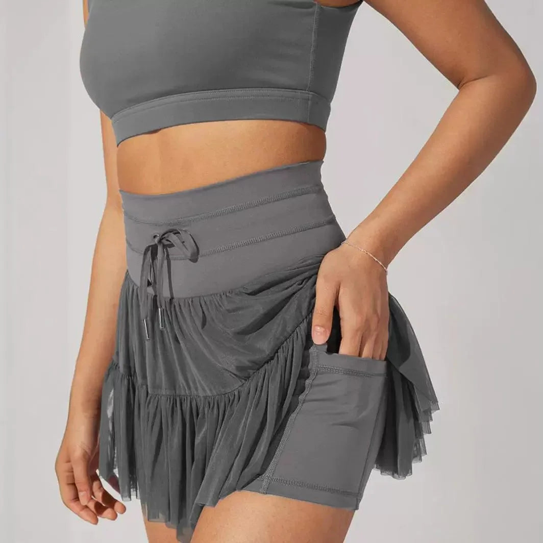 vmtvr Women's Elastic High Waist Pleated Skirt Spring and Summer Women's Casual Imitation Walking Light Waist Tied Pocket Beach Skirt