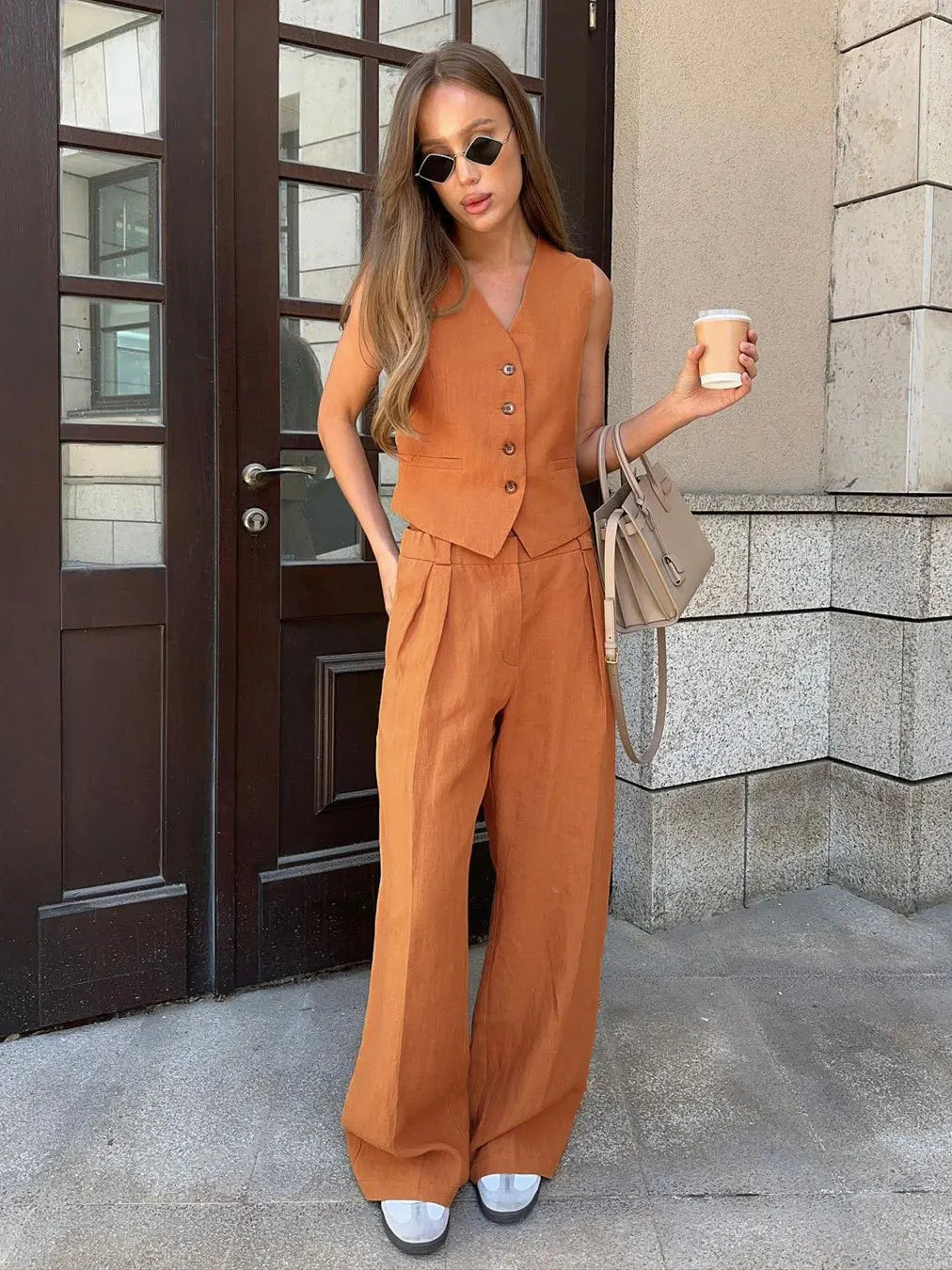 vmtvr Womem Linen Cotton Chic Vest & Pants Suit Two-Piece Set Office Ladies Summer Chic 2 Piece Sets Womens Outfits