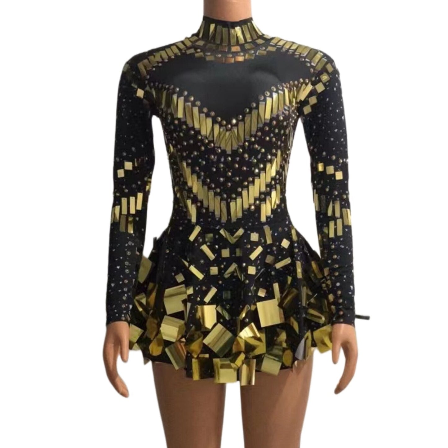 vmtvr Raquel Mirror Party Dress Nude Women Long Sleeve Stretch Mini Dress Evening Party Prom Women's Celebrate Dress Stage Costumes
