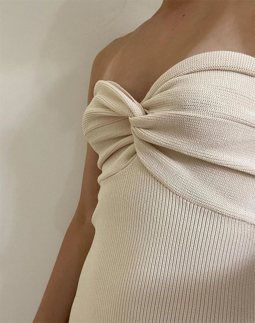 vmtvr 2024 Strapless Knit Maxi Dresses Evening Backless Dress For Women Summer Beach Party Bodycon Dress Off Shoulder Twist Knitting