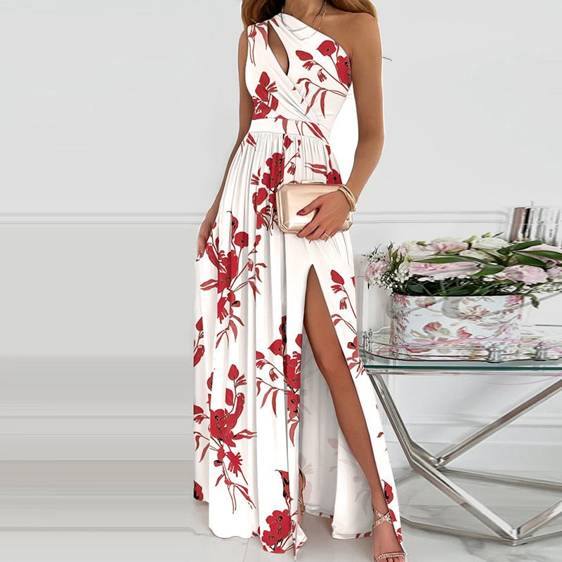 vmtvr - Summer Women One Shoulder Floral Print Maxi Dress Girls High Slit Long Dresses Asymmetric Party Dresses Vestidos De Fiesta