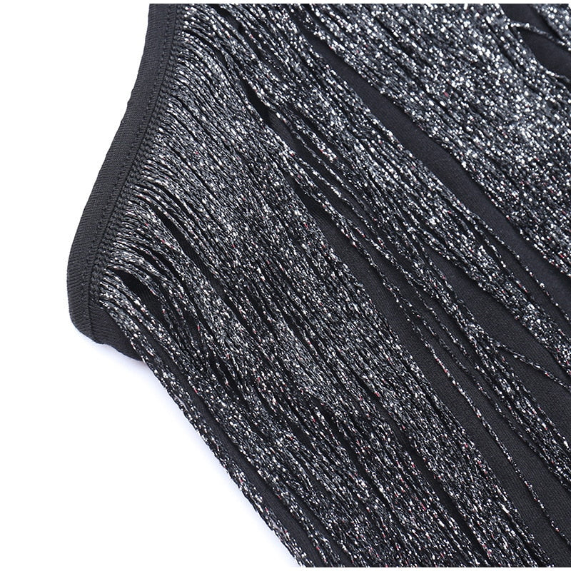 Sexy Sequins Tassel Halter Dress Women Fashion Sleeveless Backless Slim Dresses Lady Elegant Clubwear Party Evening Dress