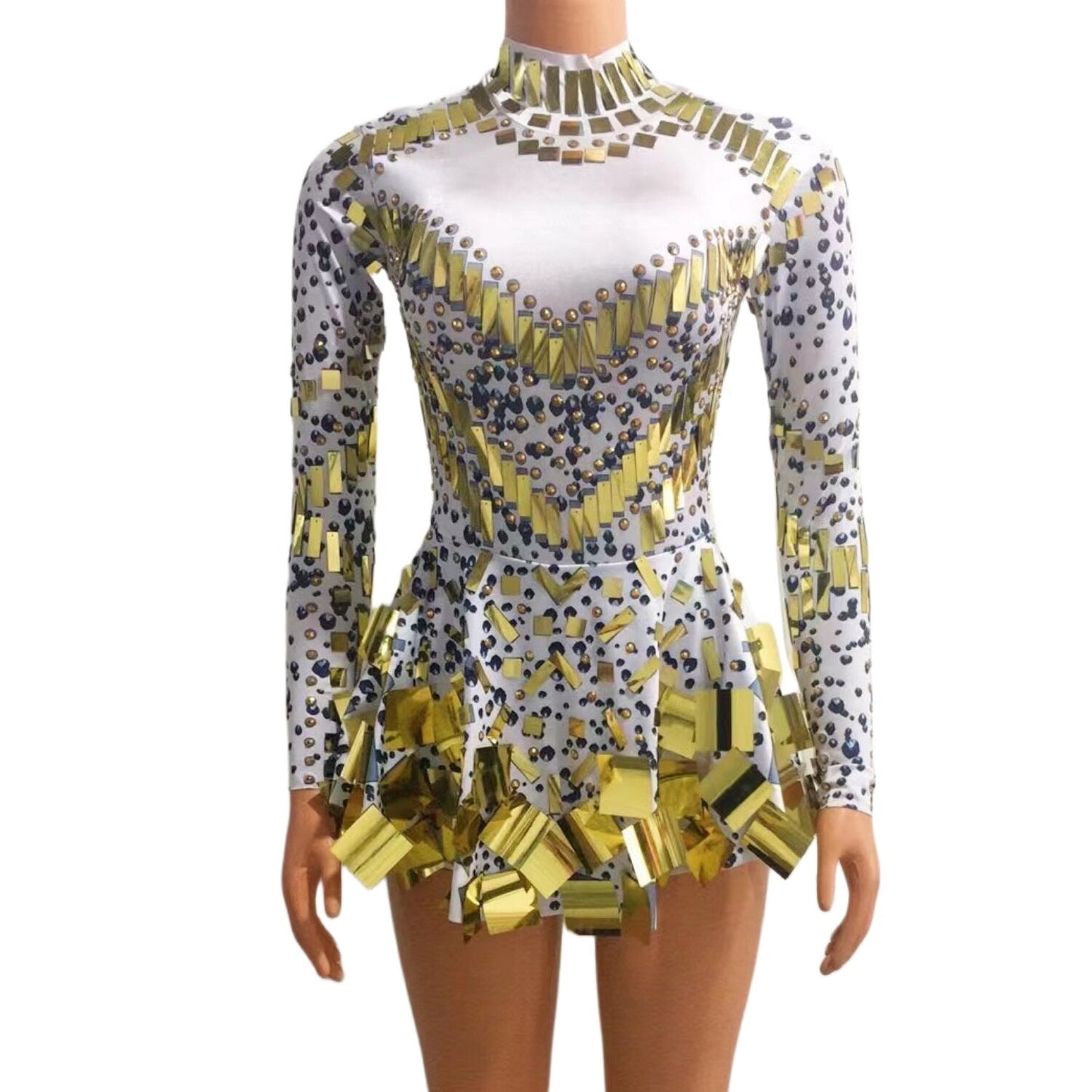vmtvr Raquel Mirror Party Dress Nude Women Long Sleeve Stretch Mini Dress Evening Party Prom Women's Celebrate Dress Stage Costumes