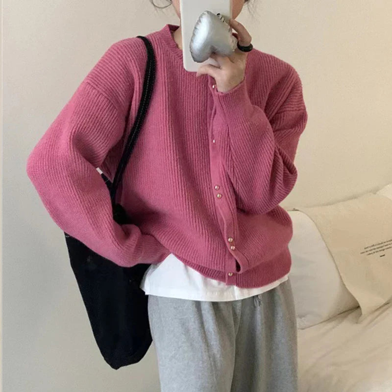 vmtvr Women O-neck Knitted Cardigan Autumn Winter Long Sleeved High-end Sweater Cardigans Lazy Style Female Loose Soft Knitted Coat