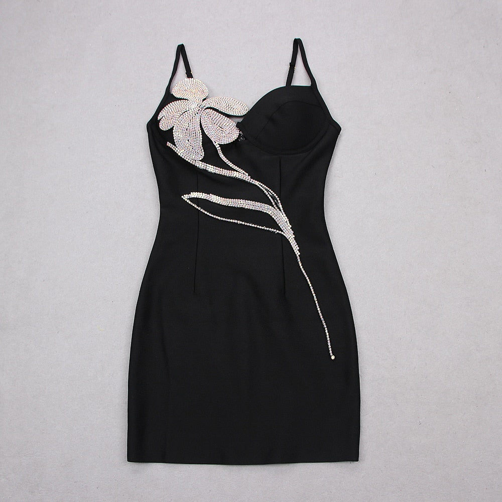 Women Dress Bandage Bodycon New Elegant Diamond Flowers Party Evening Club Mini Dresses Summer Clothes