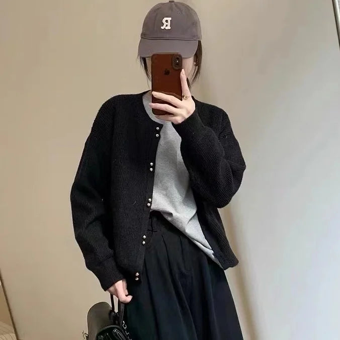 vmtvr Women O-neck Knitted Cardigan Autumn Winter Long Sleeved High-end Sweater Cardigans Lazy Style Female Loose Soft Knitted Coat