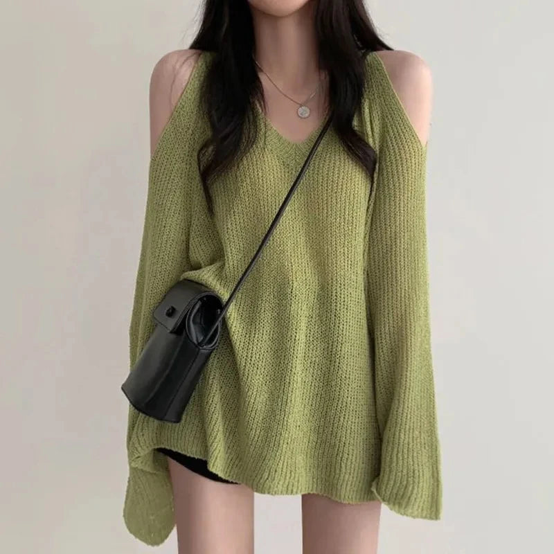 vmtvr Spring Summer Autumn Fashion Casual Solid Hollow Out Pullover Women's Soft Slim Tees Knitted Gentle Sexy Loose Sweater Top