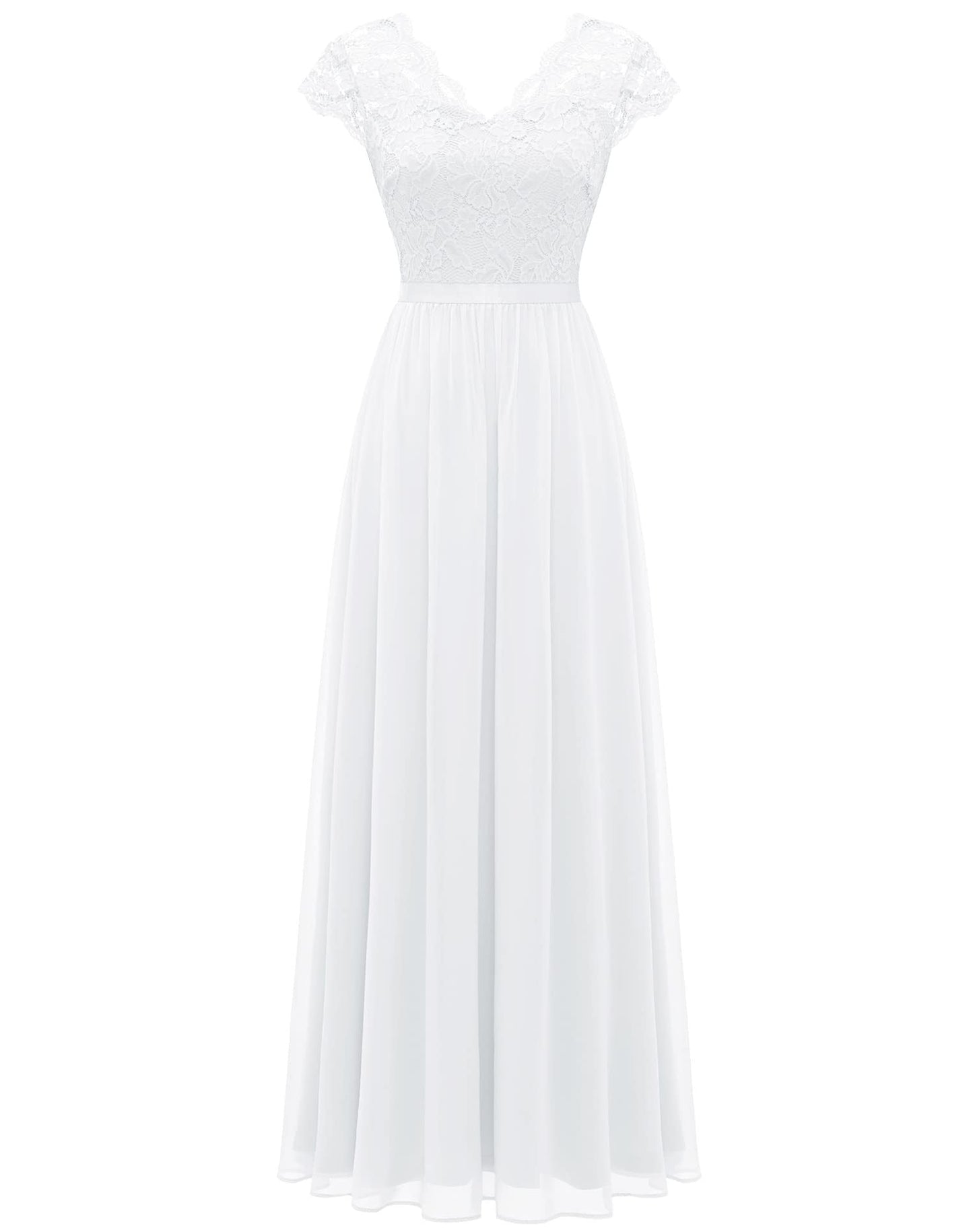 vmtvr Women's Elegant Vintage V Neck 3/4 Sleeve Floral Lace Chiffon Wedding Bridesmaid Maxi Dress Long Formal Dresses